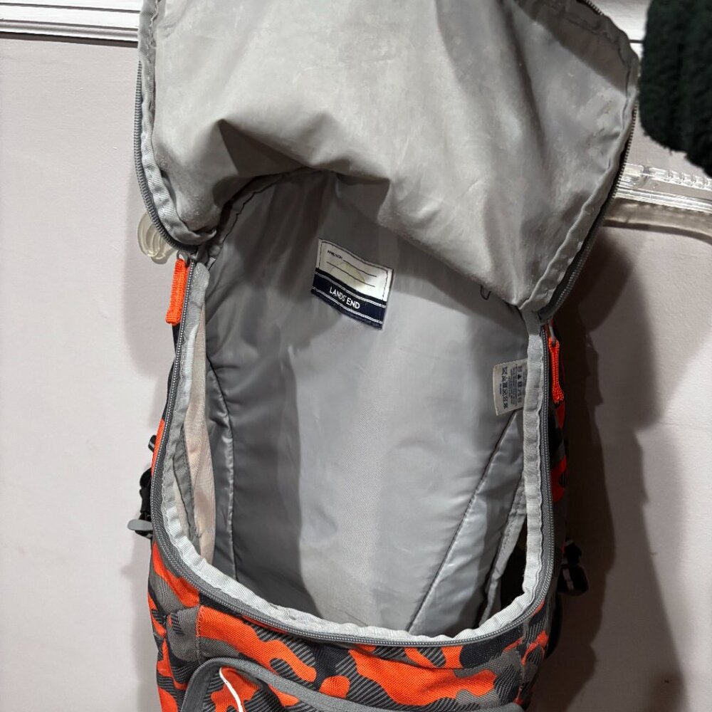 Accessories: Lands End Camouflage Backpack - Orange/Gray/Black - Picture 7 of 13